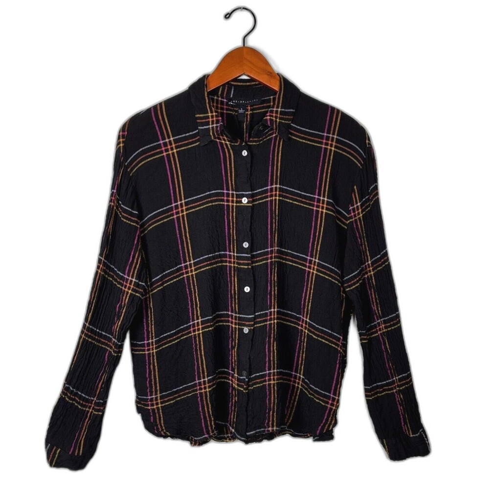 Black Multicolor Plaid Dark Academia Button Shirt Size S